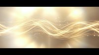 Golden flowing light waves with sparkling particles creating elegant energy streams on warm gradient background for luxury design projects.