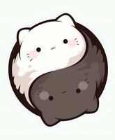 Adorable yin yang cats in kawaii style forming circular balance symbol on light background for cute design projects.