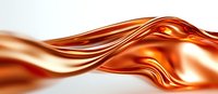 Flowing copper liquid metal waves create smooth glossy curves and ripples on white background, abstract luxury design element for modern backgrounds.