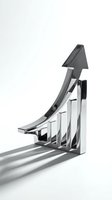 Upward arrow on ascending bar chart symbolizing growth, success, and rising profits in business analytics and financial performance metrics.