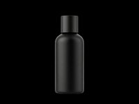 Black cosmetic bottle with cap isolated on transparent background, ready for product design, packaging mockups, e-commerce, print-on-demand, and sublimation projects.