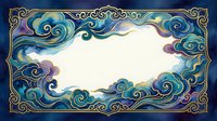 Ornate decorative frame with swirling clouds and golden baroque elements on blue background, empty white center space for text or design content.