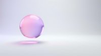 Translucent pink and purple gradient sphere floating above white surface with soft shadow, suitable for abstract backgrounds and modern design projects.