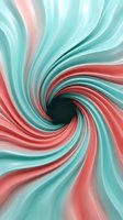 Swirling abstract vortex with flowing turquoise, coral, and white ribbons spiraling toward a dark center, creating dynamic motion and depth for modern design projects.
