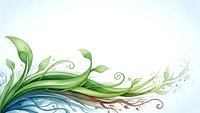 Elegant flowing botanical swirls with green leaves and blue water waves creating organic decorative border design for nature-inspired projects.