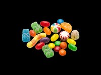 Assorted colorful gummy candies and sour sweets isolated on transparent background, ready for design use on t-shirts, clipart, stickers, and print-on-demand products.