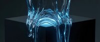 Futuristic holographic data streams flowing upward in bright blue light creating digital energy waves on dark background for technology presentations.
