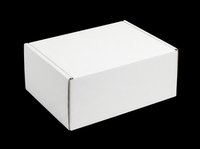 White corrugated cardboard mailer box isolated on transparent background, ready for design use in mockups, packaging branding, stickers, and print on demand projects.