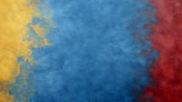 Artistic abstract background featuring blended yellow, blue and red watercolor textures with soft gradient transitions and organic cloud-like patterns.