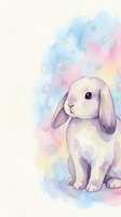 Cute watercolor rabbit with soap bubbles on pastel background for nursery decor and children's room art.