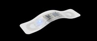 Flexible digital thermometer with curved design and blue LCD display, isolated on transparent background. Ready for healthcare, medical, wellness, and product design applications including print-on-demand and sublimation projects.