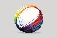 Colorful abstract sphere formed by curved rainbow stripes and lines creating dynamic circular motion effect on light gray background. Isolated design element.
