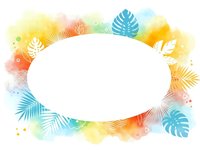 Tropical watercolor frame with palm leaves and monstera plants on white background for summer design projects and natural branding materials.