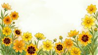Watercolor yellow and orange wildflowers with green stems framing a light background, leaving copy space for text or design use.