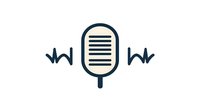 Retro microphone icon with sound waves on sides, minimalist line art design on isolated background for podcasting and audio recording projects.