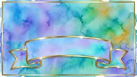 Watercolor gradient background with empty ribbon banner in gold frame, suitable for invitations, greeting cards, posters, and design projects.