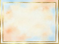 Watercolor background with soft peachy and blue tones, featuring a double gold border frame on cream paper. Suitable for invitations, certificates, and design projects.