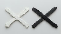 Black and white crossed brush strokes on light gray background, thick paint texture creates dimensional effect. Artistic minimal composition for design projects.
