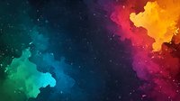 Vibrant cosmic nebula with turquoise, purple, and golden clouds swirling against dark space background, stars scattered throughout celestial atmosphere. For astronomy art.