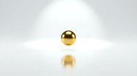 Shiny golden sphere isolated on white background with reflection, suitable for design projects, presentations, and digital artwork applications.