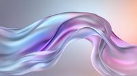 Flowing abstract waves in holographic pastel colors with smooth gradient transitions from blue to pink and purple create elegant motion on light background.