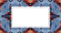 Ornate frame with symmetrical geometric patterns in warm orange and cool blue tones, featuring architectural elements. Isolated on white background, ready for design projects, presentations, and digital layouts.