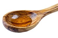 Rustic wooden spoon with honey drop isolated on white background, featuring natural wood grain texture and artisanal craftsmanship. Suitable for culinary and packaging design.