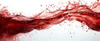 Dynamic red liquid splash with flowing motion and droplets against white background, abstract fluid art composition suitable for creative design projects and wine industry visuals.
