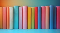 Colorful row of books with pastel and bright spines against gradient background, creating vibrant educational or literary display for design projects.