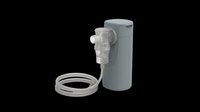 Portable nebulizer machine with gray cylindrical compressor unit and clear tubing isolated on transparent background, ready for medical clipart, healthcare design, print-on-demand products, and sublimation projects.