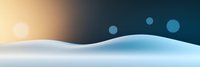 Minimalist winter landscape with rolling snow hills against blurred bokeh sky in blue and orange tones, creating serene seasonal atmosphere.