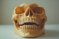 Anatomical human skull model with detailed teeth and jaw structure, isolated on white background, suitable for medical education, anatomy studies, healthcare presentations, and scientific illustrations.