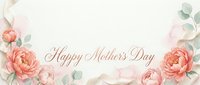 Happy Mother's Day greeting card with pink peonies and eucalyptus leaves on cream background for celebration design and social media posts.
