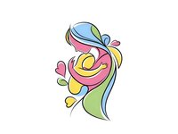 Colorful abstract floral design with flowing lines and organic shapes on white background isolated for creative projects and decorative applications.