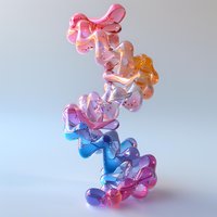 Abstract colorful glass or crystal DNA helix structure in pink, orange, and blue gradient colors perfect for science, biotechnology, or medical design projects and presentations.
