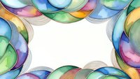 Colorful watercolor circles frame with rainbow gradient spheres creating decorative border on white background for creative design projects and artistic layouts.