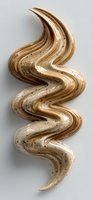 Flowing golden brown hair strand with natural highlights isolated on white background for beauty and cosmetic design projects.
