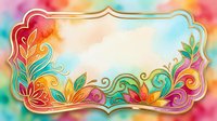 Colorful ornamental frame with vibrant floral flourishes and decorative swirls on gradient background. Isolated design element suitable for invitations, cards, posters, and digital projects.