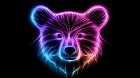 Glowing neon bear head with vibrant pink and blue gradient effect on black background, featuring luminous line art style and ethereal energy appearance.