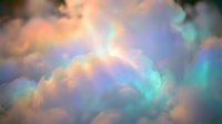 Dreamy iridescent clouds with rainbow holographic colors creating ethereal atmosphere for fantasy backgrounds and creative projects.