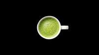 Matcha green tea latte in a white ceramic cup, top view, isolated on transparent background, ready for cafe menus, stickers, t-shirt design, and print on demand.