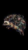 Watercolor hedgehog with ornate floral swirls, isolated on transparent background, ready for t-shirt design, stickers, clipart, and print on demand use.