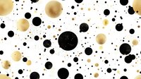 Gold and black circles scattered on white background, seamless pattern with metallic dots in various sizes, tiles into continuous design for wallpaper, fabric, and digital backgrounds.