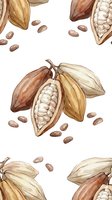 Watercolor illustration of cacao pods with beans isolated on white background, suitable for food packaging, culinary design, and chocolate product labeling.