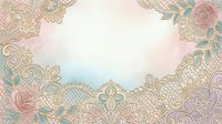 Ornate lace and floral border frame with roses and mandala patterns on soft pastel background, suitable for wedding invitations and greeting cards.