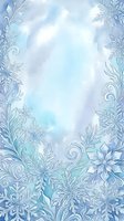 Watercolor winter background with ornate snowflake and frost leaf border frame in blue and purple tones, isolated on white for seasonal design projects.
