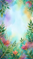 Watercolor floral frame with vibrant lotus flowers, ornamental leaves, and gold accents on soft pastel background. Perfect for greeting cards, invitations, and decorative designs.