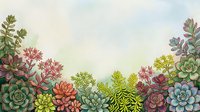Watercolor succulent garden border with colorful rosettes and blooms on soft background, perfect for cards, prints, and nature-themed designs.