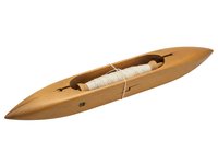 Wooden kayak with natural finish and rope detail, isolated on white background. Suitable for water sports, recreation, and outdoor adventure design projects.