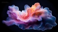 Abstract colorful smoke or ink in water with flowing pink, orange, and blue hues against dark background, creating ethereal fluid art effect.